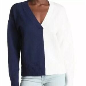 Sweet Romeo Women's V-Neck Colorblock Sweater in Navy/White XSmall $49